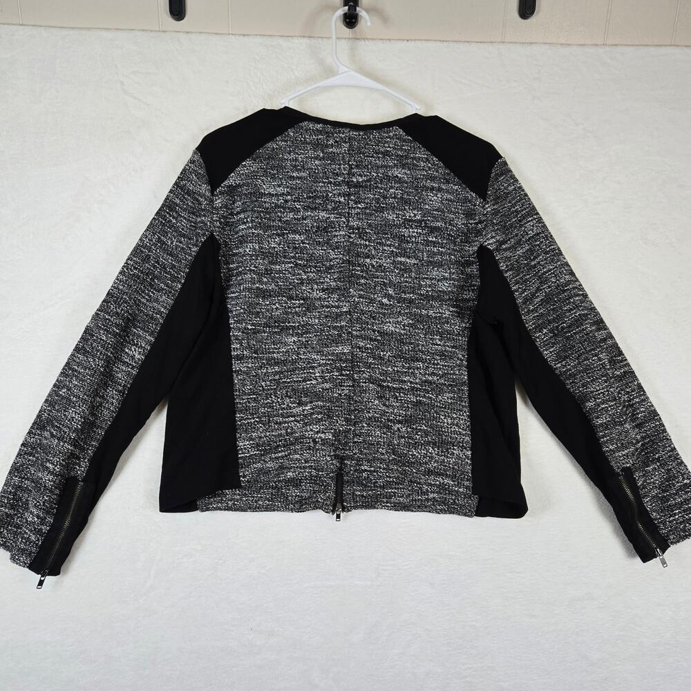 Eileen Fisher Tweed Cropped Jacket Blazer Knit Zip Up Ponte Panels Large 0838 - Picture 2 of 11